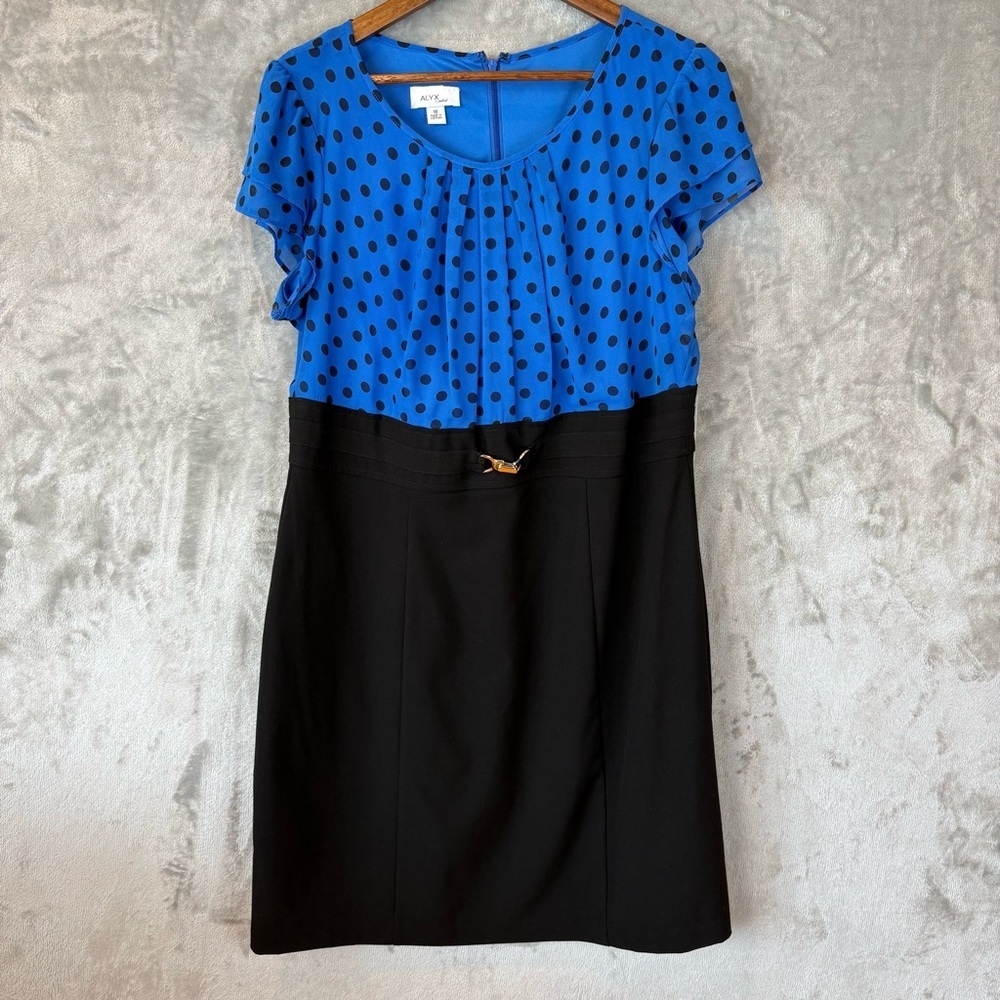 NWT Alyx Blue Polka Dot Top Black Skirt Dress Sz 16